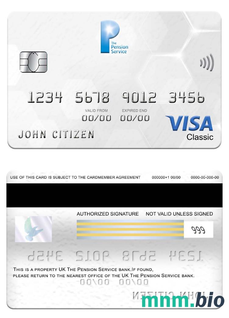 UK The Pension Service bank visa klasyczny karta przykład w formacie PSD
